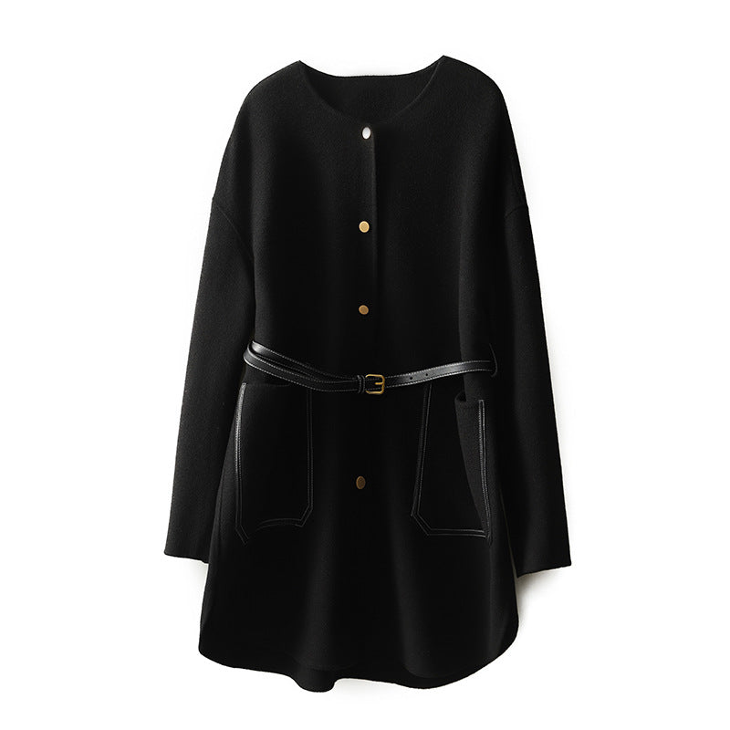 Damen Lässiger und eleganter Wollmantel mit Gürtel Drune