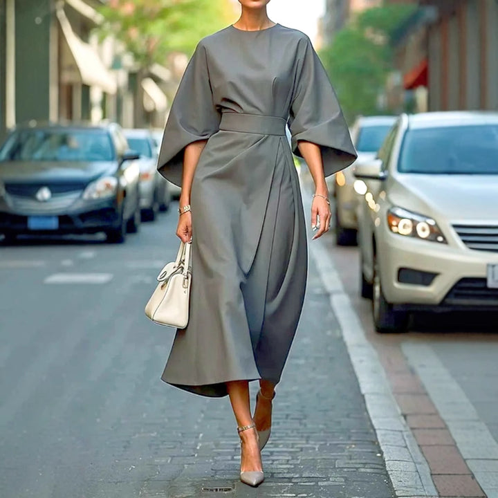 Damen Maxikleid mit voluminösen Ärmeln und schickem Gürtel Drune
