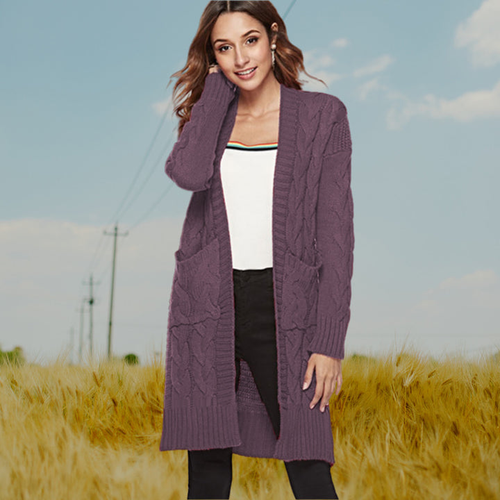 Damen Grobstrick Cardigan mit elegantem Zopfdesign und praktischen Taschen Drune