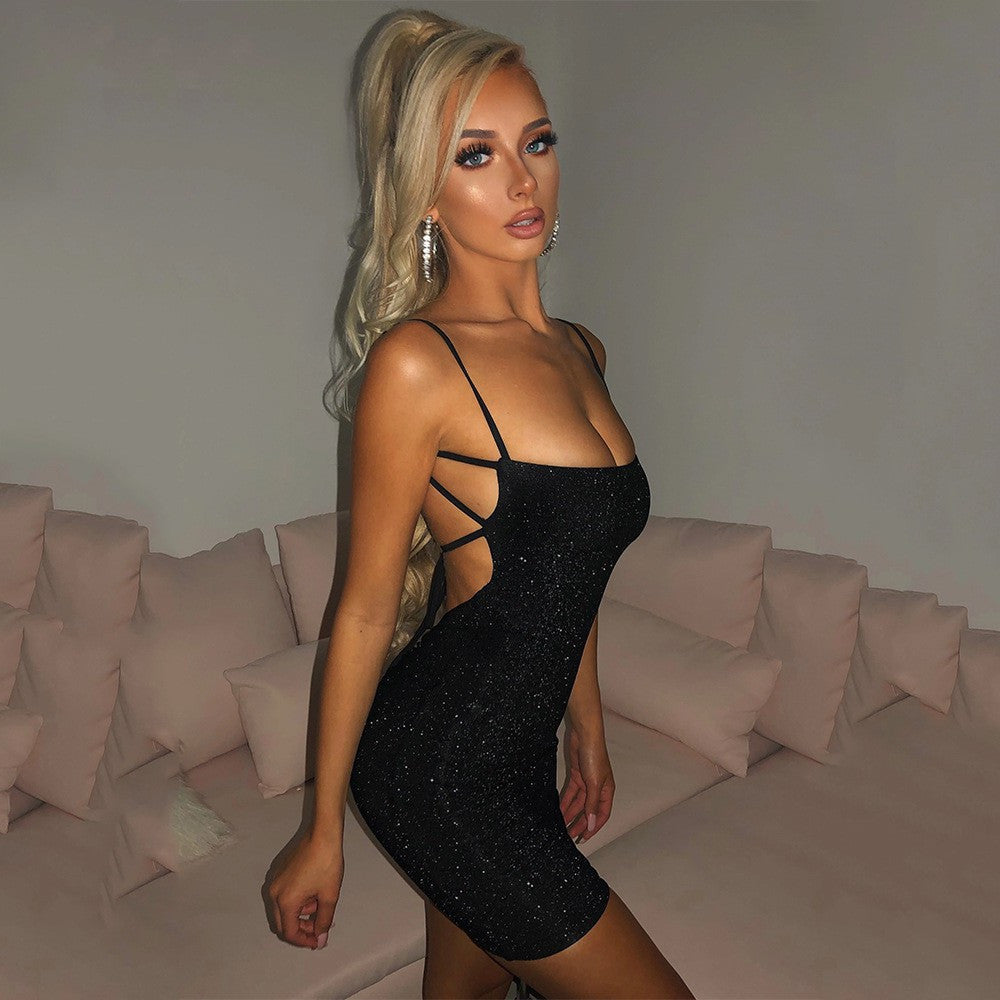 Damen Glitzerndes Minikleid mit Spaghettiträgern Drune