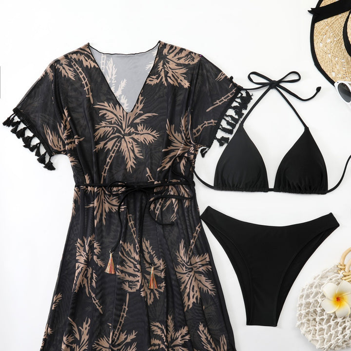 Damen strandtaugliches Kaftan-Set mit modischem Palmendruck Drune