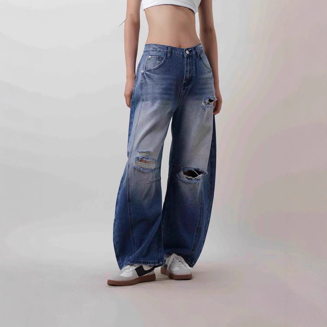 Damen weit geschnittene Destroyed Jeans Drune