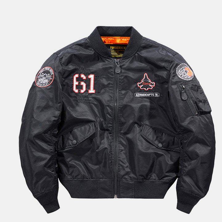 Herren  Kontrast-gefütterte bestickte Patches Piloten Bomberjacke mit Utility-Ärmeltasche Drune