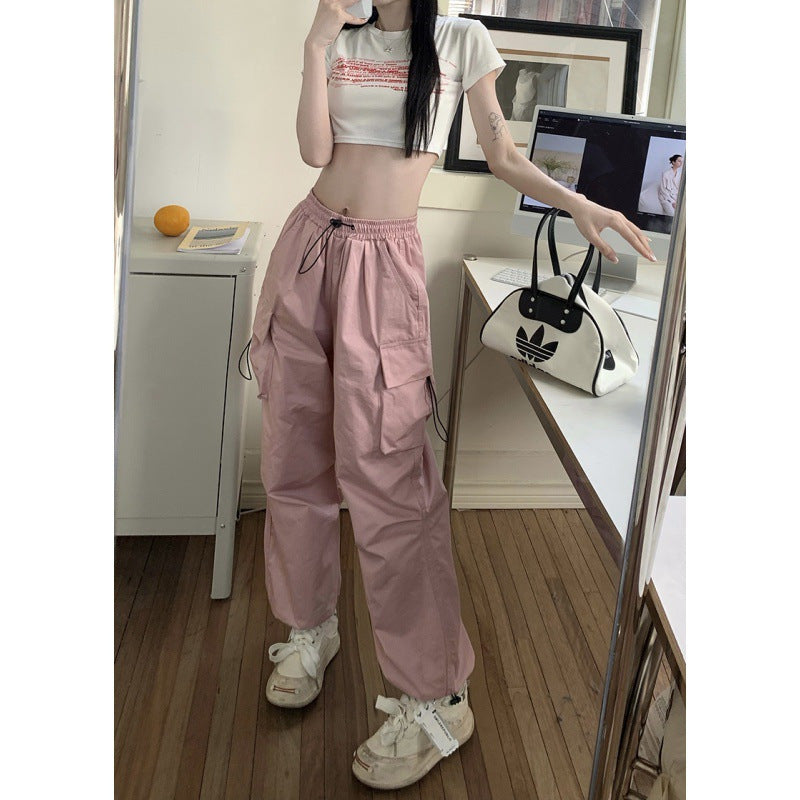 Damen nan weite Cargo-Hose mit Tunnelzugbund, verstellbarem Saum und Mehrfachtaschen Drune