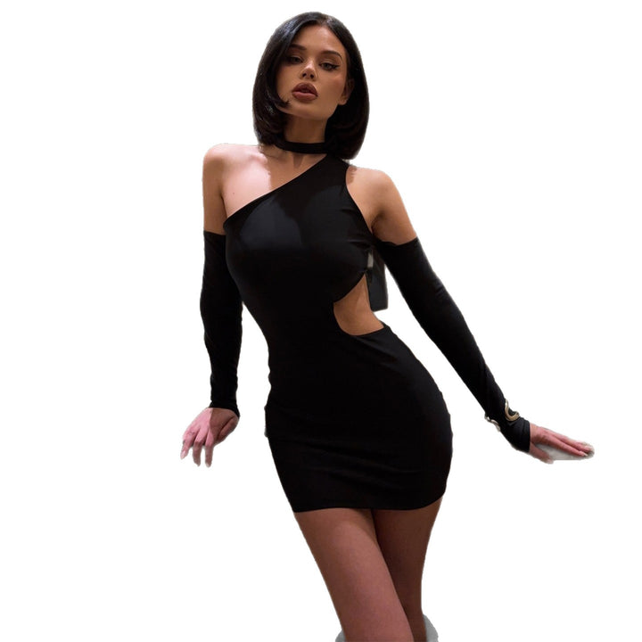 Damen Elegantes Cut-Out Minikleid mit asymmetrischem Schnitt und langen Ärmeln Drune