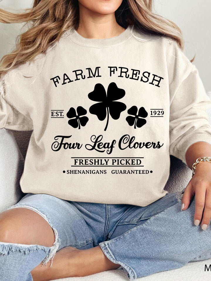 Damen Freizeit-Sweatshirt mit vintage-inspiriertem Klee-Motiv und gemütlicher Passform Drune
