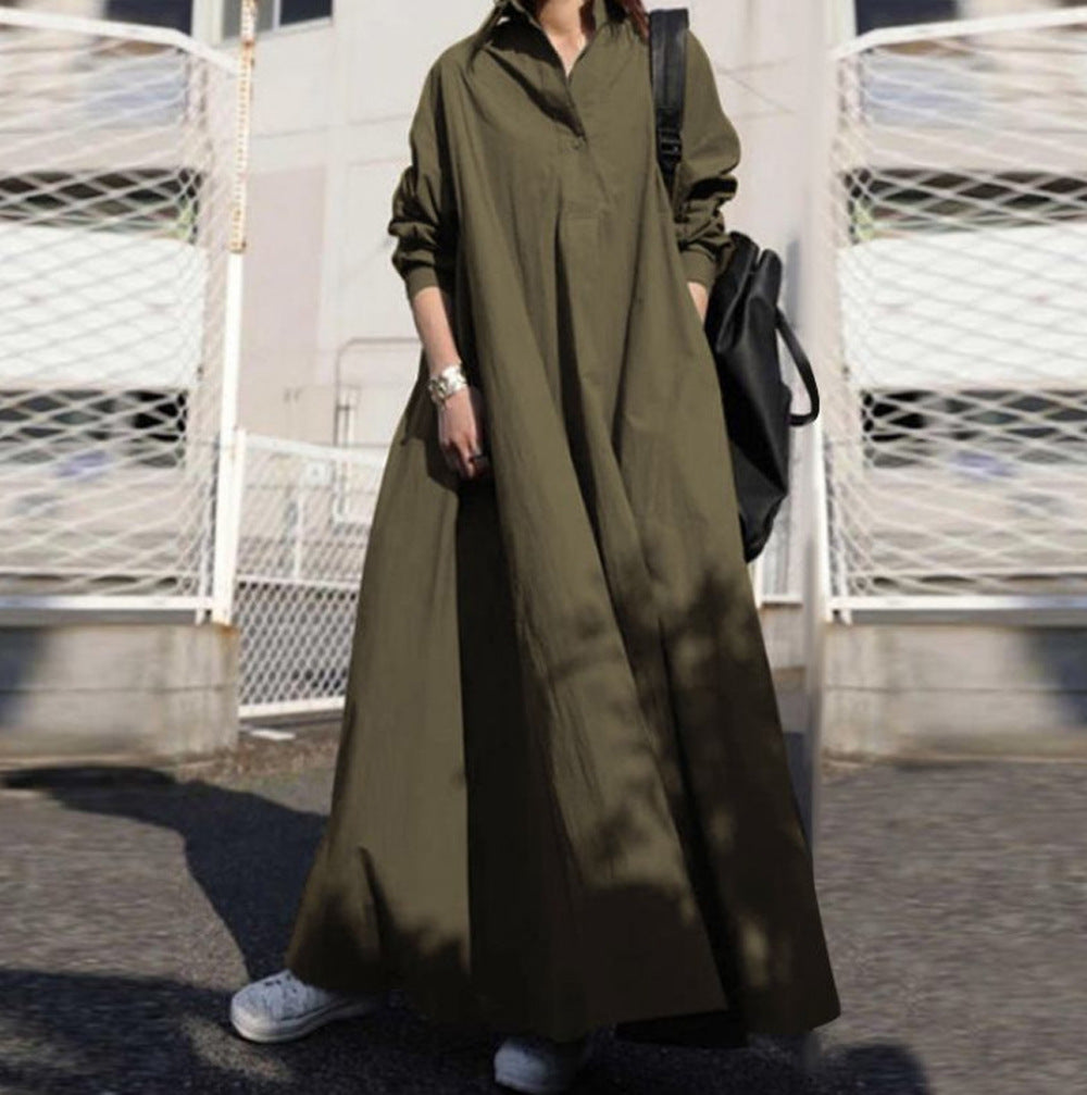 Damen Oversize-Hemdblusenkleid in A-Linie mit Hemdkragen Drune