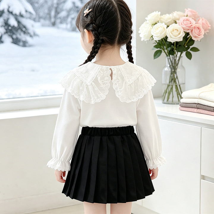 Mädchen Bluse mit elegantem Spitzenkragen und Rüschendetails Drune