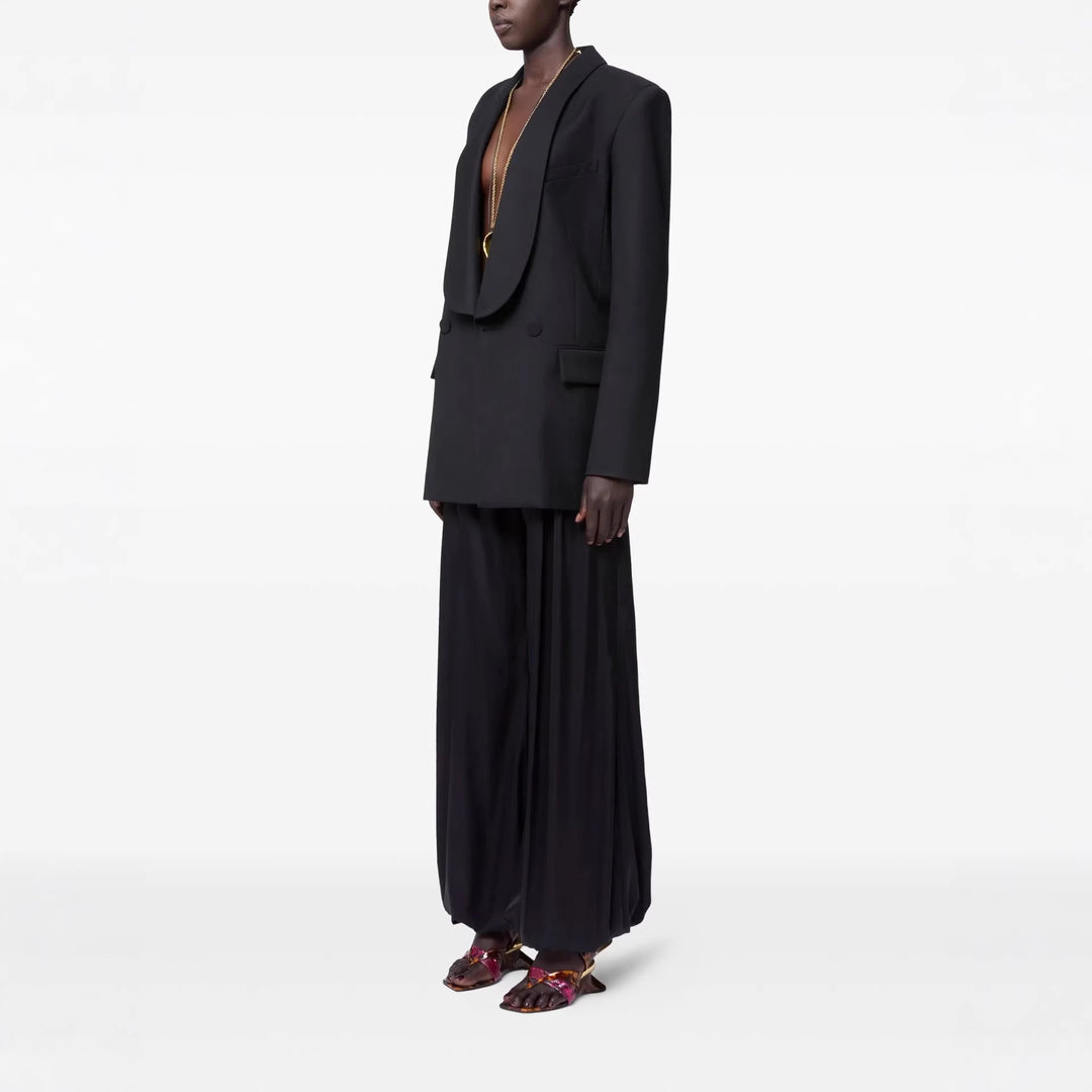 Damen Oversized Smoking-Longblazer mit tiefem Schalkragen und verlängerter Schulterlinie Drune