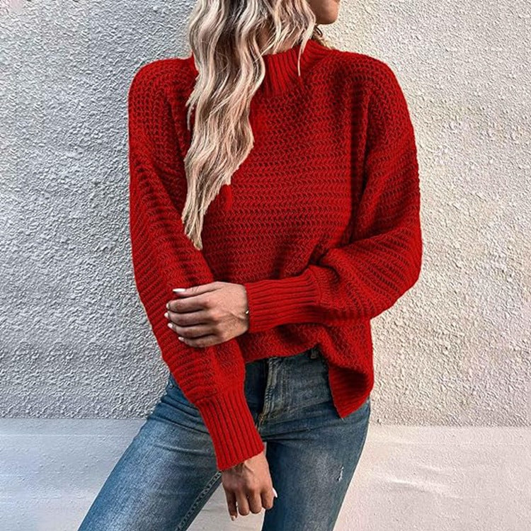 Damen Grobstrickpullover mit hohem Kragen und lässiger Passform Drune