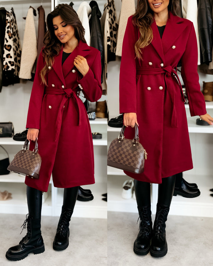 Damen Eleganter Trenchcoat mit taillierbarem Gürtel und Doppelreiher Drune