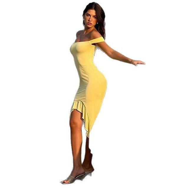 Damen figurbetontes Off-Shoulder Kleid Drune