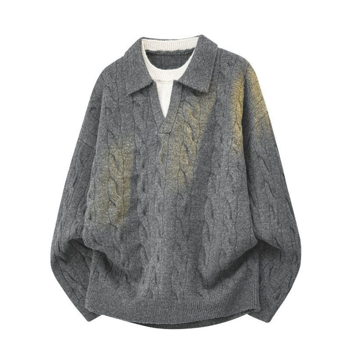 Damen Oversize Zopfstrickpullover mit hohem Rollkragen und Knopfleiste Drune