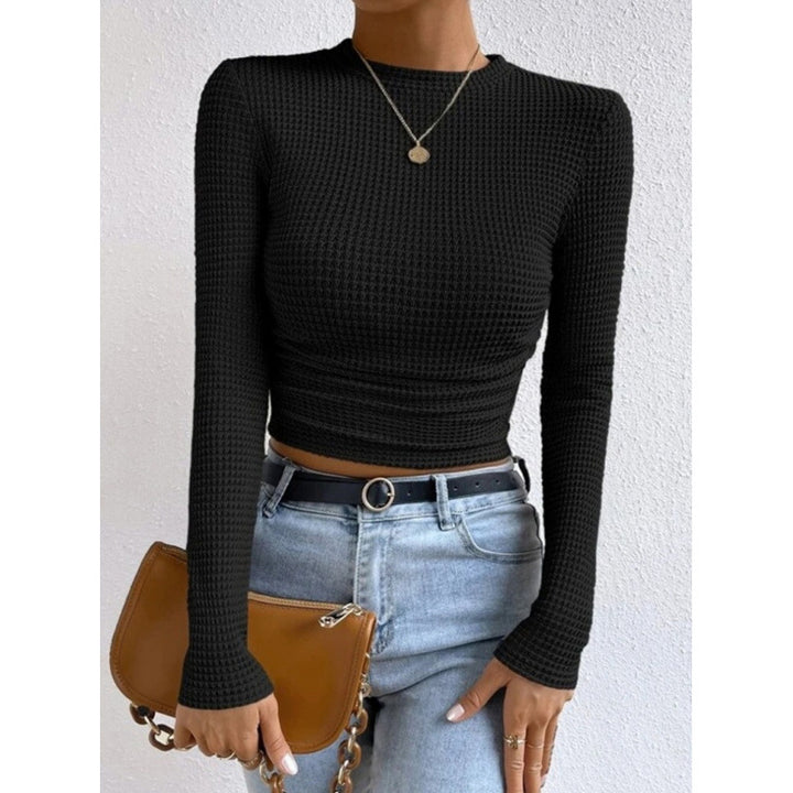 Damen Langarm-Crop-Top aus strukturiertem Jersey Drune