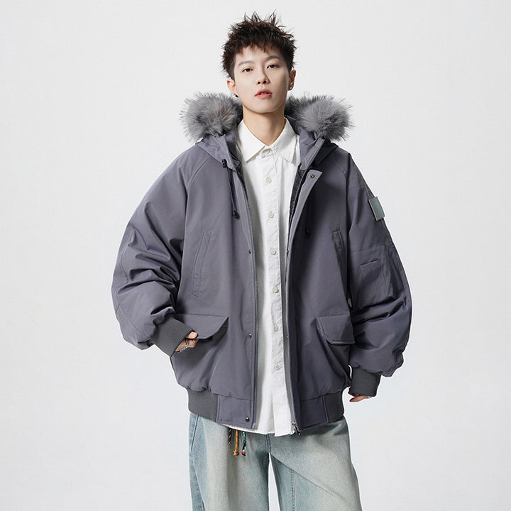 Herren Wattierter Oversize-Parka mit Kunstfellkapuze und Utility-Taschen Drune