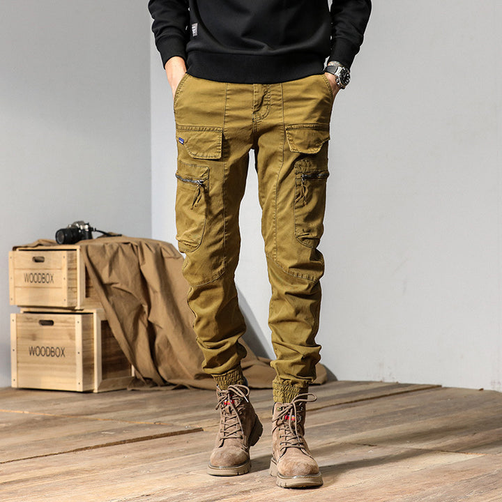 Herren Multifunktionale Cargo-Jogginghose im Tactical-Canvas-Stil mit Knie‑Paneelen, Reißverschluss‑ und Klappentaschen Drune