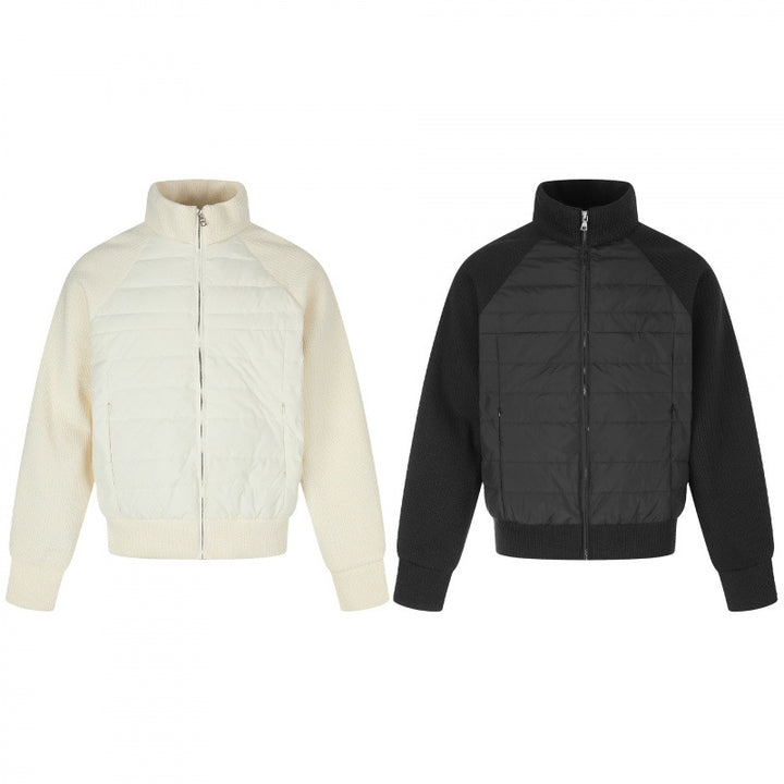 Damen Hybrid-Steppjacke mit gesteppter Front, Grobstrickärmeln und hohem Stehkragen Drune