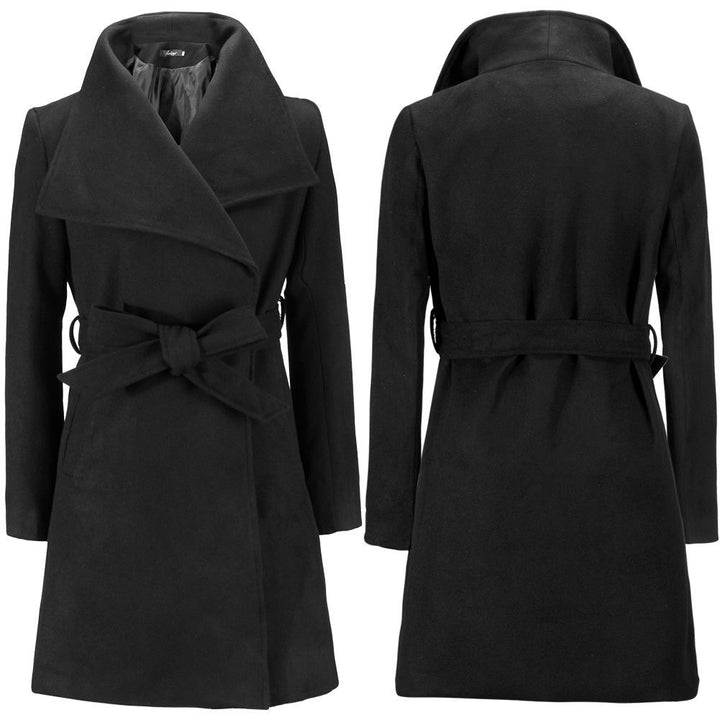 Damen modischer Wickelmantel mit breitem Revers Drune