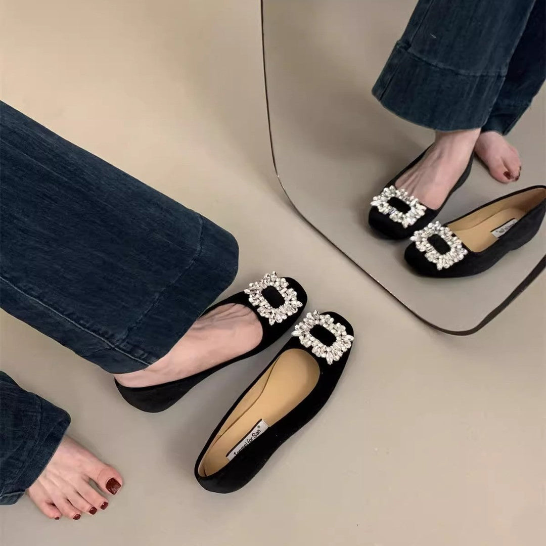 Damen raffinierte Ballerinas mit funkelndem Schmuckdetail und flexiblem Fußbett Drune