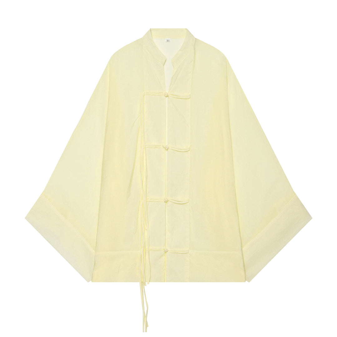 Damen Oversize-Kimonojacke mit dekorativen Knotenverschlüssen und fließender Satinoptik Drune