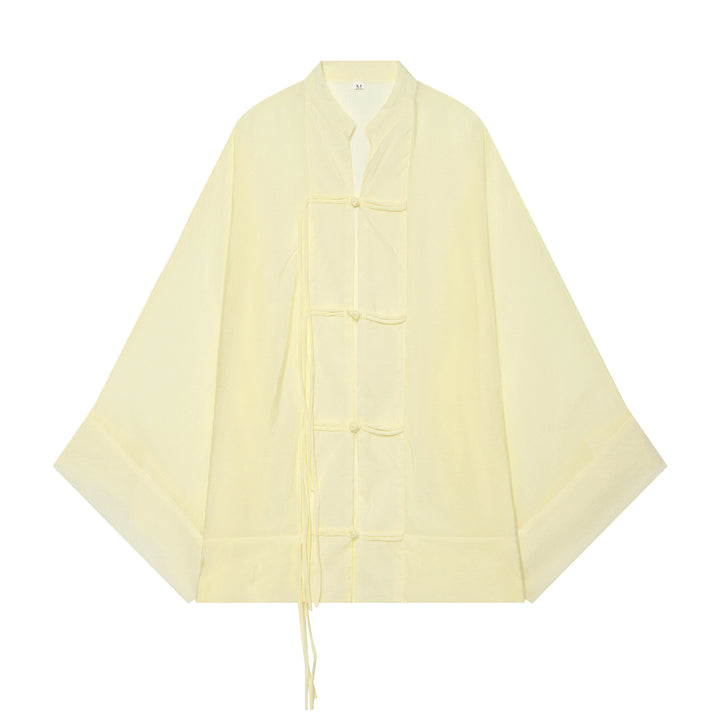 Damen Oversize-Kimonojacke mit dekorativen Knotenverschlüssen und fließender Satinoptik Drune