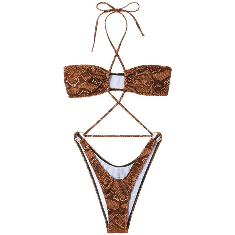 Damen Bandeau-Bikini mit raffiniertem Schlangenmuster Drune