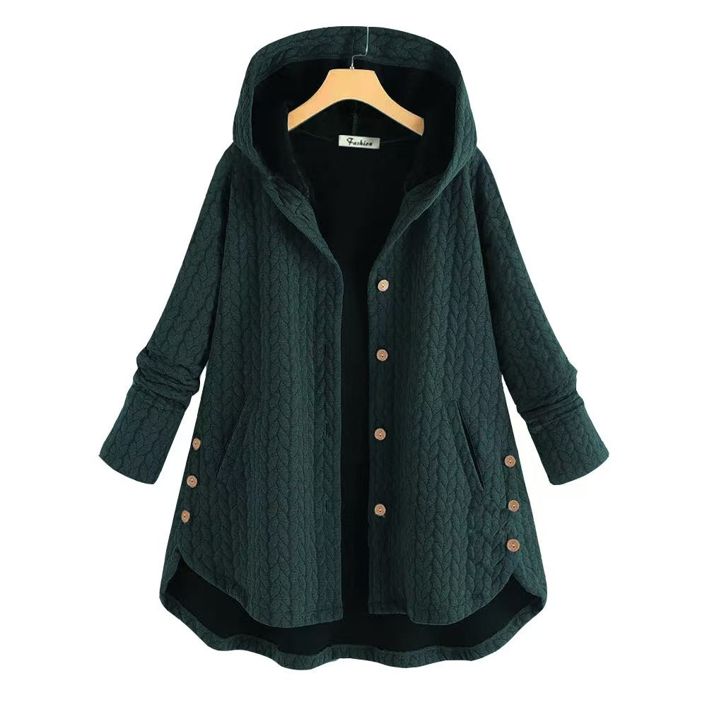 Damen gemusterte Kapuzenjacke mit Knopfdetails und großen Taschen Drune