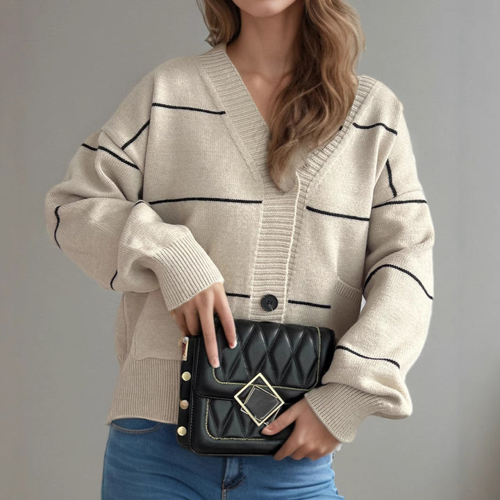 Damen gemütliche Strickjacke mit Taschen und Knopfdetails Drune