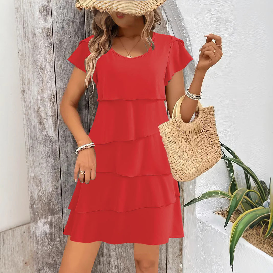 Damen Luftiges Lagenkleid mit Rüschendetails Drune