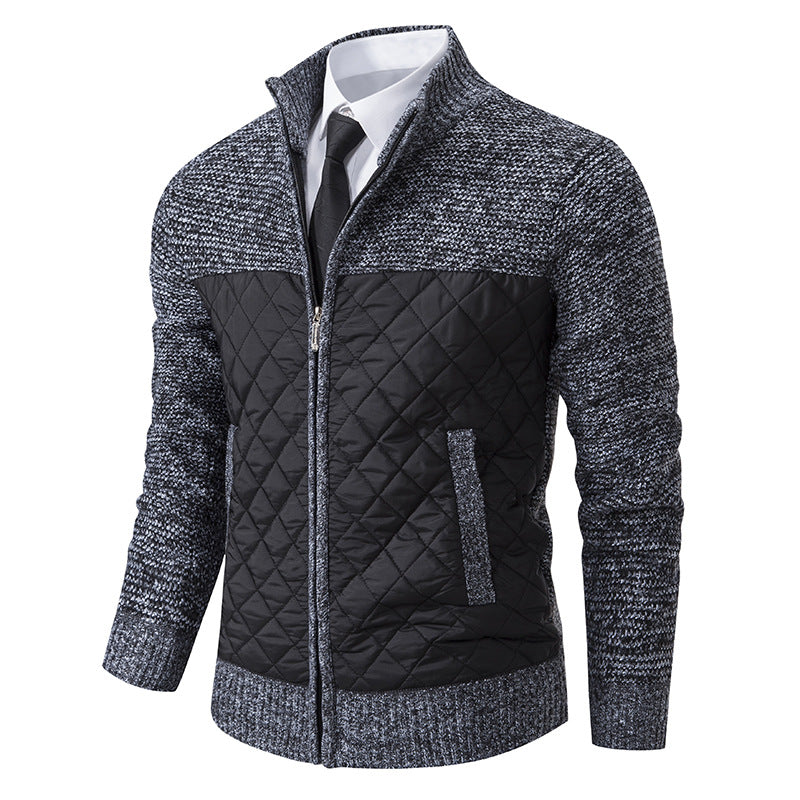 Herren nan gesteppte Hybrid-Strickjacke mit diamantsteppung, Stehkragen, isolierendem Thermofutter und Reißverschluss Drune