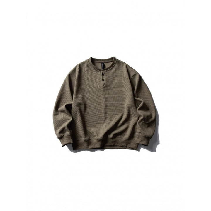 Unisex Waffelstrick-Henley-Sweatshirt im Oversize‑Cut mit Knopfleiste Drune