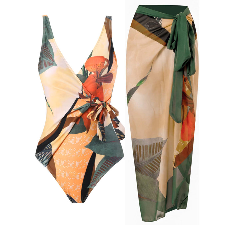 Damen Badeanzug mit floralem Wickelrock und femininem Design Drune