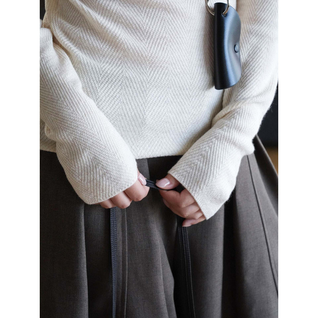 Damen Feiner Rippstrick-Pullover mit Stehkragen und Daumenlöchern Drune