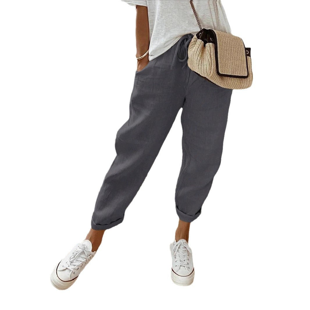 Damen Lässige Leinen-Hose mit elastischem Bund und praktischen Taschen Drune