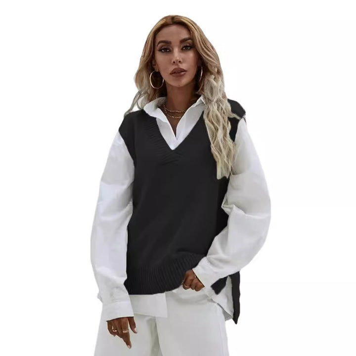 Damen Strickpullover mit V-Ausschnitt und lässigem Schnitt Drune