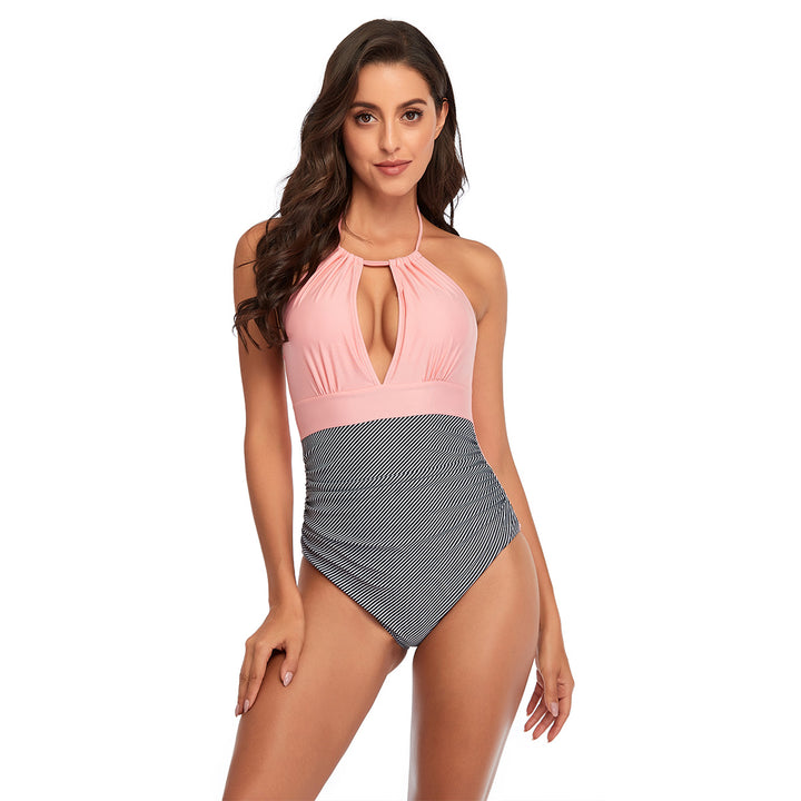 Damen Eleganter Einteiler Badeanzug mit tiefem V-Ausschnitt und geschmeidigem Stoff Drune