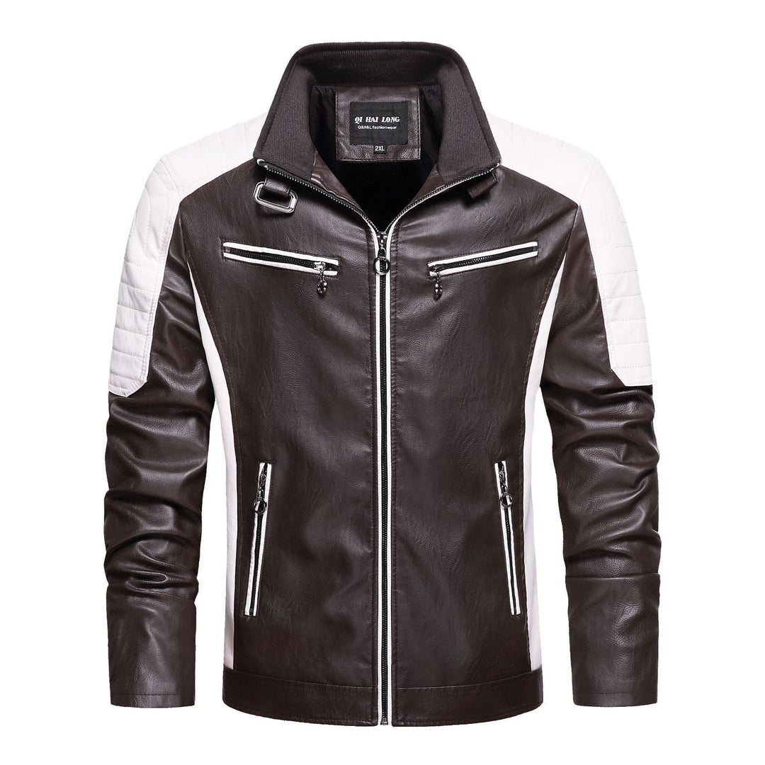 Herren Gesteppte Bikerjacke aus Kunstleder mit Kontraststreifen und Stehkragen Drune
