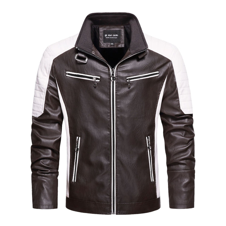 Herren Gesteppte Bikerjacke aus Kunstleder mit Kontraststreifen und Stehkragen Drune