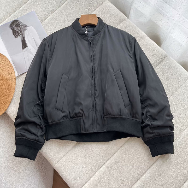 Damen sportliche Bomberjacke mit hohem Kragen und bequemen Seitentaschen Drune