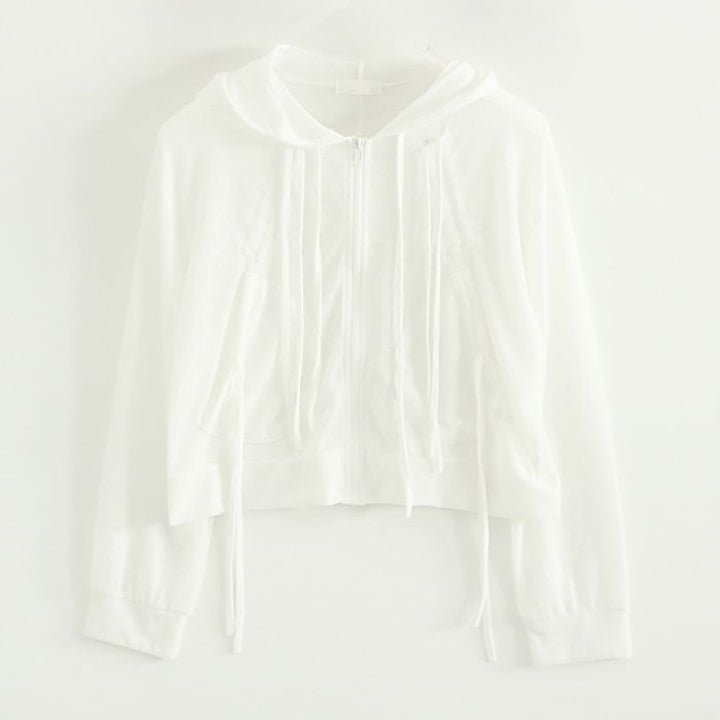 Damen modische cropped Kapuzenjacke mit praktischem Reißverschluss Drune