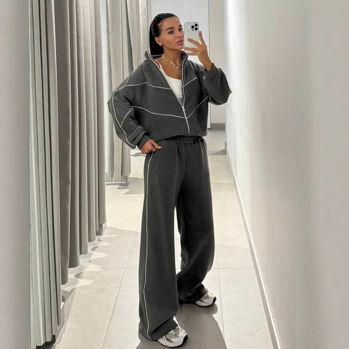 Damen sportliches Oversized-Set mit hohem Kragen und elastischen Bündchen Drune