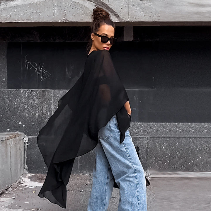 Damen Chiffon-Cape mit schwingenden Rüschen und elegantem Schnitt Drune
