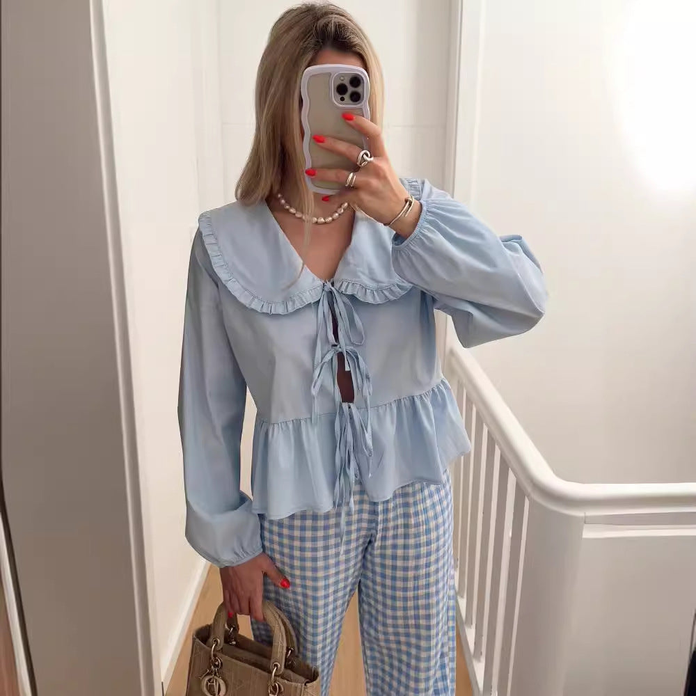 Damen verspielt geschnittene Bluse mit Rüschendetails Drune