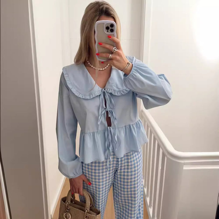 Damen verspielt geschnittene Bluse mit Rüschendetails Drune