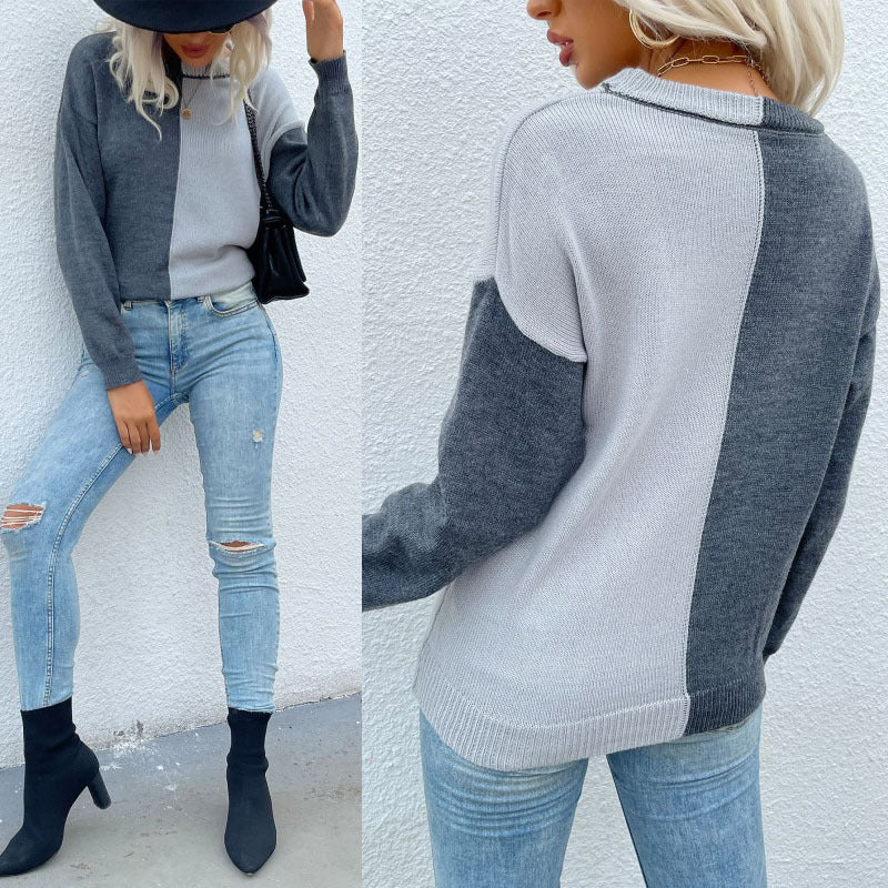 Damen Strickpullover im Colorblock‑Design mit Rundhalsausschnitt und lockerer Oversize‑Passform Drune