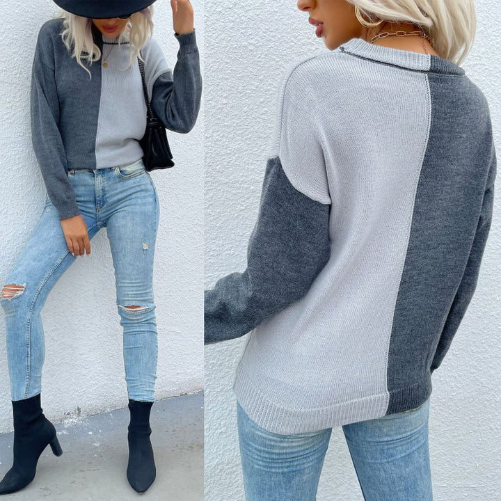 Damen Strickpullover im Colorblock‑Design mit Rundhalsausschnitt und lockerer Oversize‑Passform Drune
