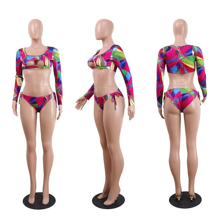 Damen Bikini-Set mit langärmeligen Oberteil und ausgefallenem Muster Drune