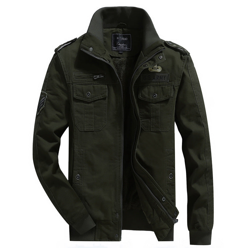 Herren Canvas-Flightjacke mit wärmender Fleece-Innenlage, Schulterklappen und Multifunktions-Taschen Drune