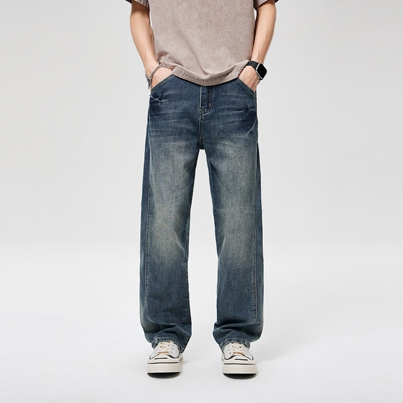 Herren Baggy-Denimhose mit hoher Bundhöhe, softem Stretch & Vintage-Finish Drune