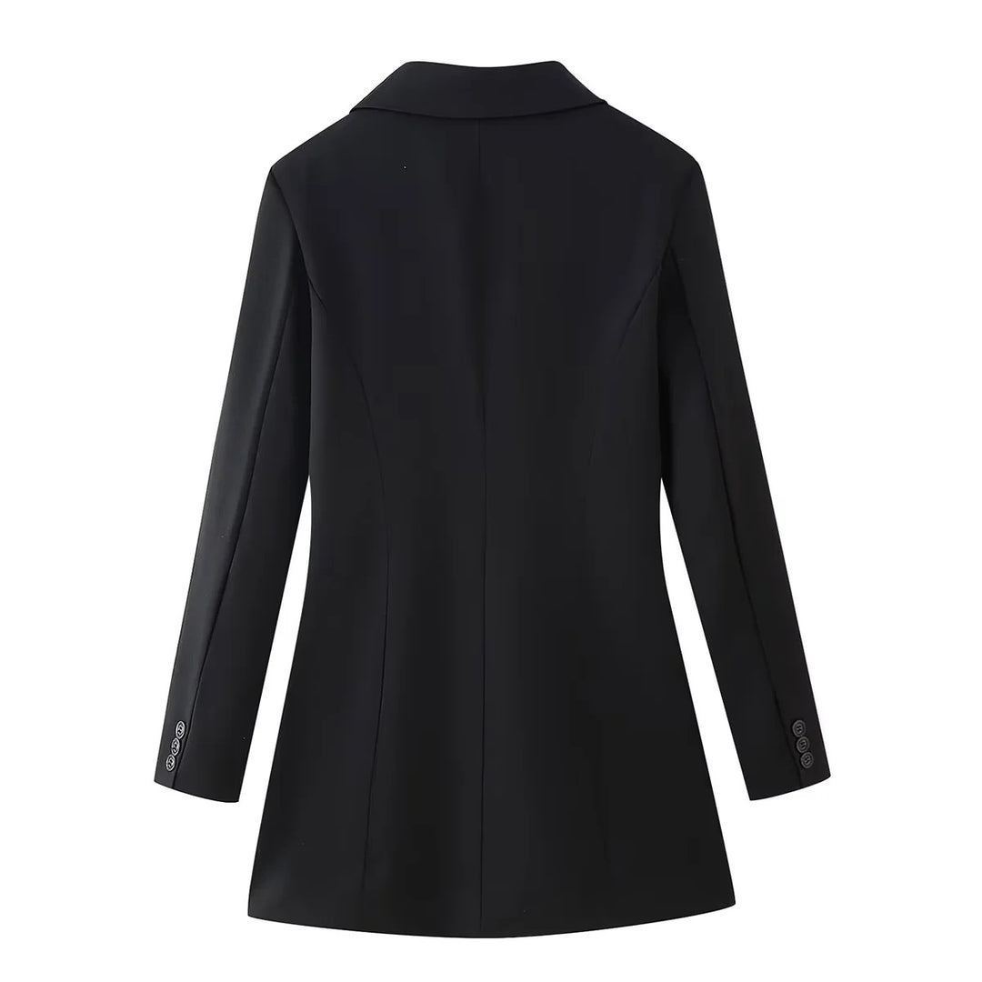 Damen nan taillierter Longblazer mit Reverskragen, drei Knöpfen und Pattentaschen Drune